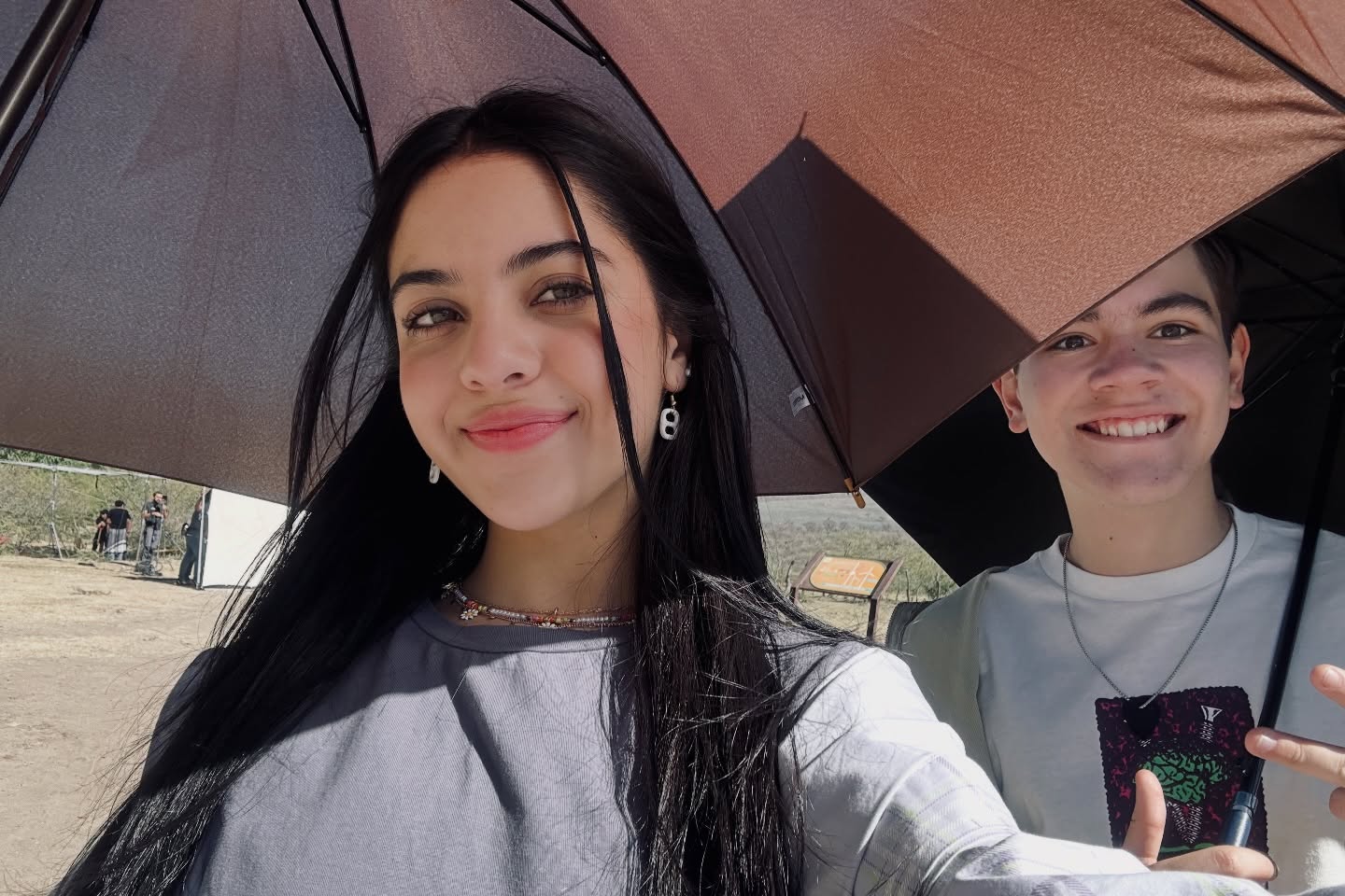 Young Mexican actress Cassandra Iturralde during a television set break, looking confident and focused