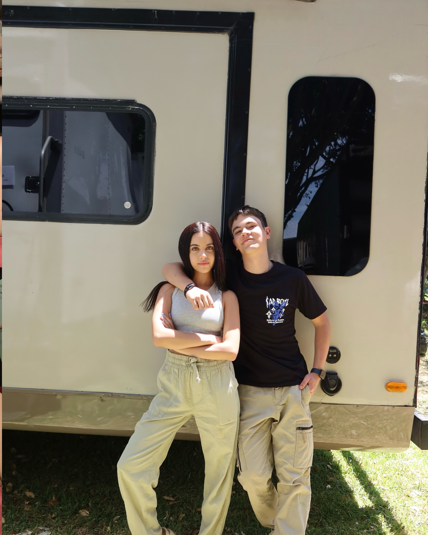 Young Mexican actress Cassandra Iturralde during a television set break, looking confident and focused