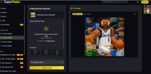 Minecraft character skin preview showing a custom AI-generated design on a rotating model